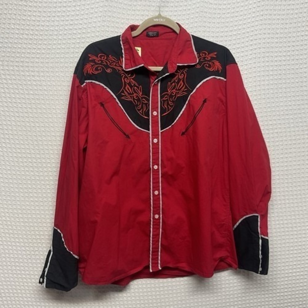 Coofandy Embroidered Long Slv. Button Up Western Cowboy Shirt Men XL China